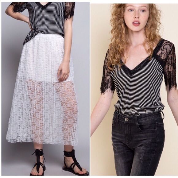 POL Pleated Lace White Mid-length Skirt - Picture 9 of 11